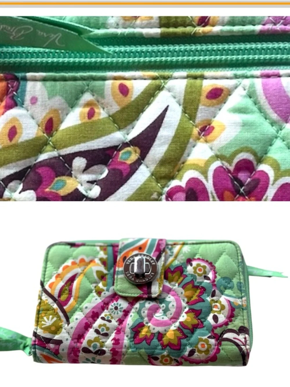 SALE Vera Bradley Mint Multi Quilted turn lock wallet - Picture 5 of 9